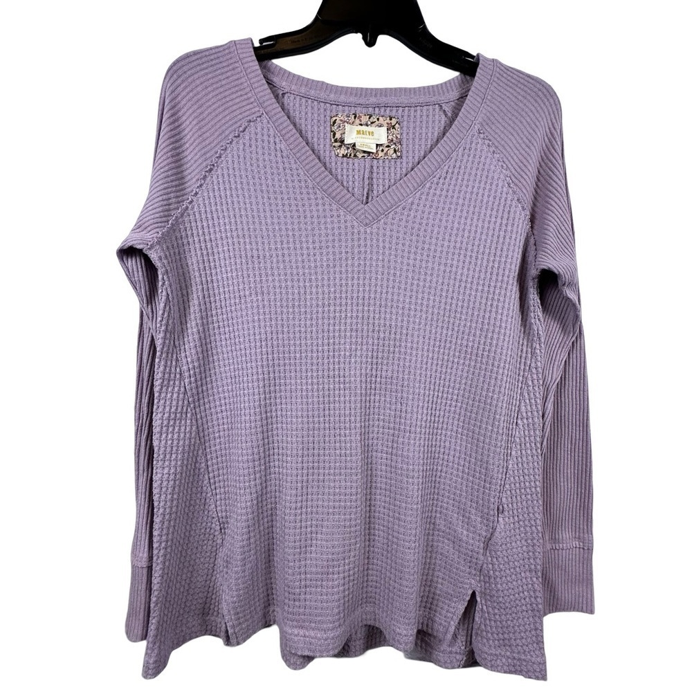 Anthropologie Maeve Pearson Thermal Waffle Weave Pullover Top V-Neck Lavender S